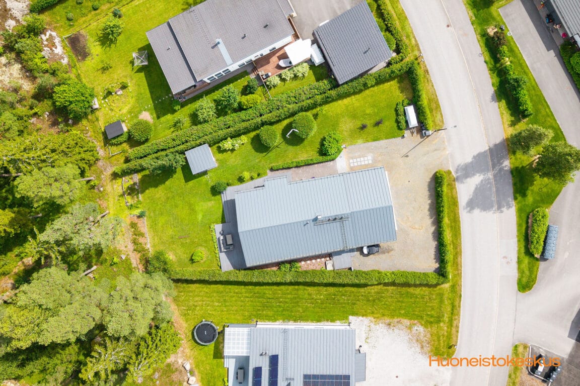 Huoneistokeskus markkinakatsaus kuva, jossa asuinalue kuvattuna ylhäältä päin.